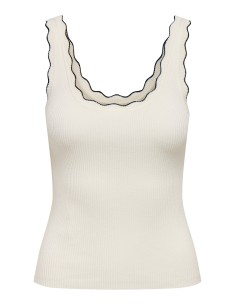 JDYNANNA S/L SCALLOP EDGE TOP KNT NOOS Cloud Dancer W. BLACK CONTRAST