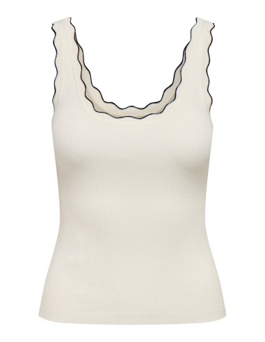 JDYNANNA S/L SCALLOP EDGE TOP KNT NOOS Cloud Dancer W. BLACK CONTRAST