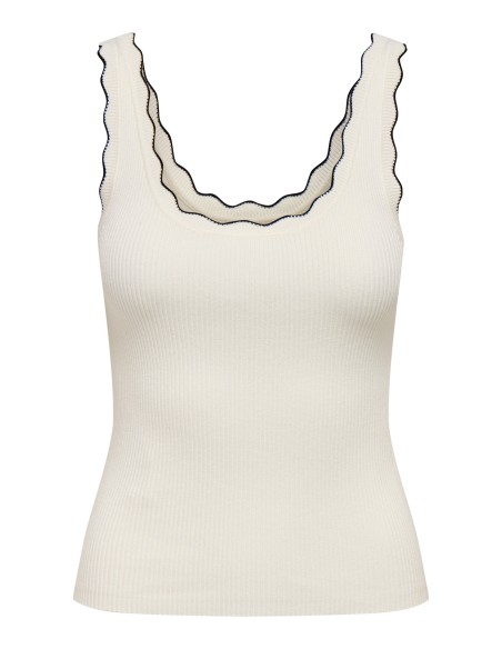 JDYNANNA S/L SCALLOP EDGE TOP KNT NOOS Cloud Dancer W. BLACK CONTRAST