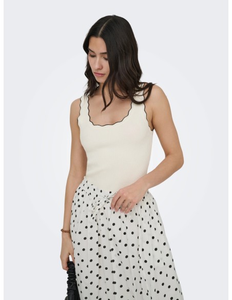 JDYNANNA S/L SCALLOP EDGE TOP KNT NOOS Cloud Dancer W. BLACK CONTRAST