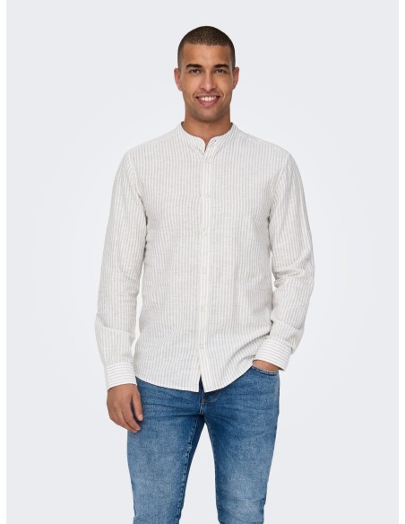 CAMISA ONSCAIDEN LIFE LS MAO STRIPE LINEN NOOS Chinchilla
