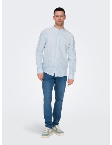CAMISA ONSCAIDEN LIFE LS MAO STRIPE LINEN NOOS Cashmere Blue
