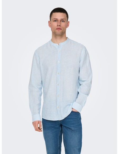 CAMISA ONSCAIDEN LIFE LS MAO STRIPE LINEN NOOS Cashmere Blue