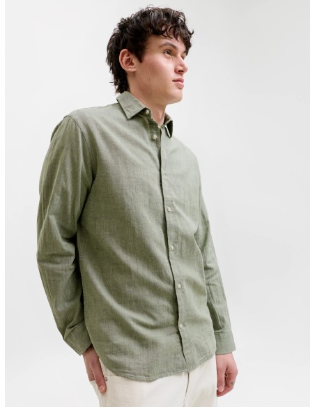 CAMISA JJESUMMER LINEN BLEND SHIRT L/S SN New Sage
