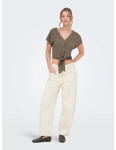 ONLSIESTA SS KNOT LIN BL SHIRT PNT NOOS Walnut