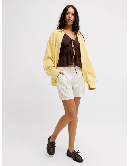 JXALMIRA LINEN BLEND HW SHORTS WVN LN Blanc de Blanc Silver Mink