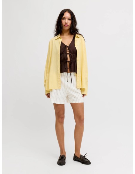 JXALMIRA LINEN BLEND HW SHORTS WVN LN Blanc de Blanc Silver Mink