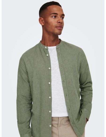 ONSCAIDEN LIFE LS LINEN BLEND MAO NOOS Swamp