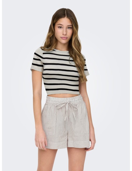 JDYCIRKELINE S/S CROP TOP KNT NOOS Cloud Dancer BLACK STRIPES