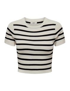 JDYCIRKELINE S/S CROP TOP KNT NOOS Cloud Dancer BLACK STRIPES