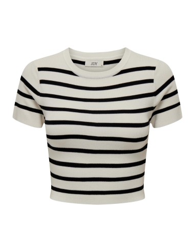 JDYCIRKELINE S/S CROP TOP KNT NOOS Cloud Dancer BLACK STRIPES
