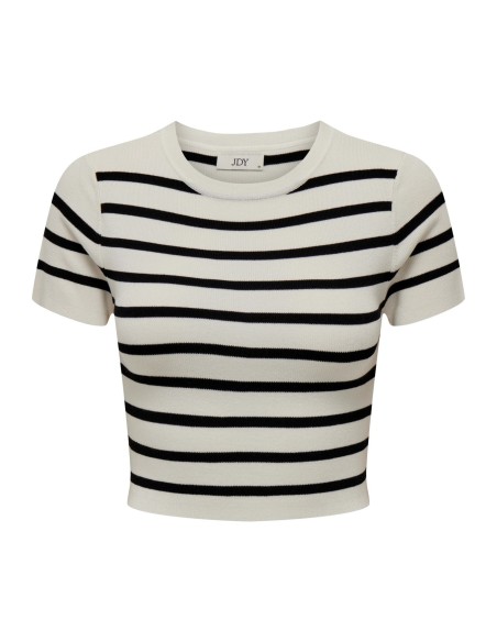 JDYCIRKELINE S/S CROP TOP KNT NOOS Cloud Dancer BLACK STRIPES