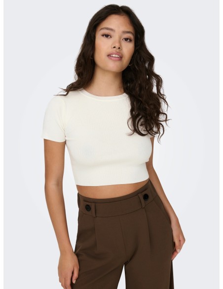 JDYCIRKELINE S/S CROP TOP KNT NOOS Cloud Dancer