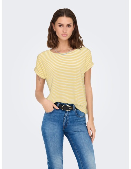 CAMISETA ONLMOSTER STRIPE S/S O-NECK TOP JRS NOOS Pale Banana CLOUD DANCER
