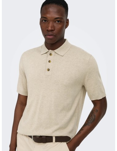 ONSLOUI REG 12 SS MEL POLO KNIT NOOS Oatmeal MELANGE