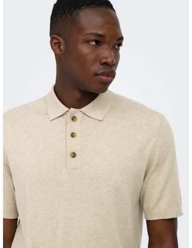 ONSLOUI REG 12 SS MEL POLO KNIT NOOS Oatmeal MELANGE