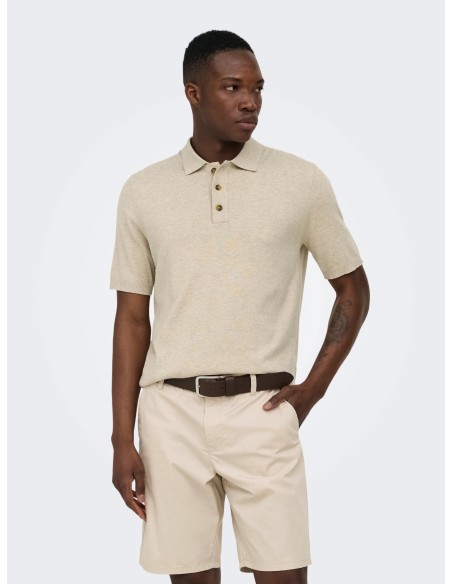 ONSLOUI REG 12 SS MEL POLO KNIT NOOS Oatmeal MELANGE