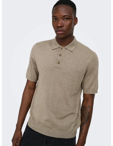 ONSLOUI REG 12 SS MEL POLO KNIT NOOS Desert Taupe MELANGE