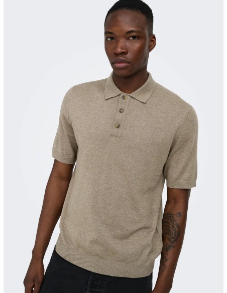 ONSLOUI REG 12 SS MEL POLO KNIT NOOS Desert Taupe MELANGE