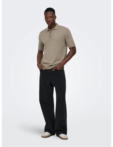 ONSLOUI REG 12 SS MEL POLO KNIT NOOS Desert Taupe MELANGE
