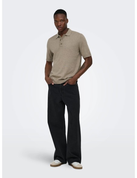 ONSLOUI REG 12 SS MEL POLO KNIT NOOS Desert Taupe MELANGE