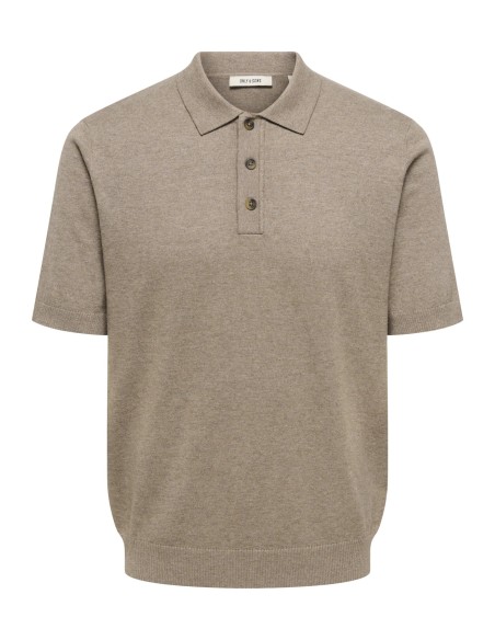 ONSLOUI REG 12 SS MEL POLO KNIT NOOS Desert Taupe MELANGE