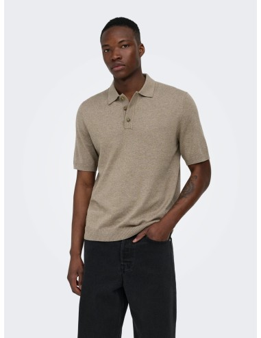 ONSLOUI REG 12 SS MEL POLO KNIT NOOS Desert Taupe MELANGE