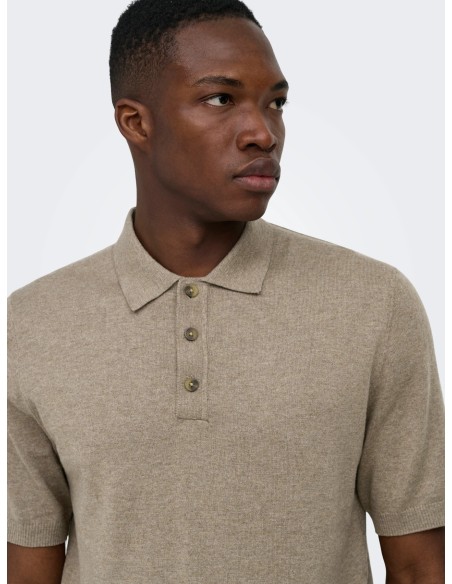 ONSLOUI REG 12 SS MEL POLO KNIT NOOS Desert Taupe MELANGE
