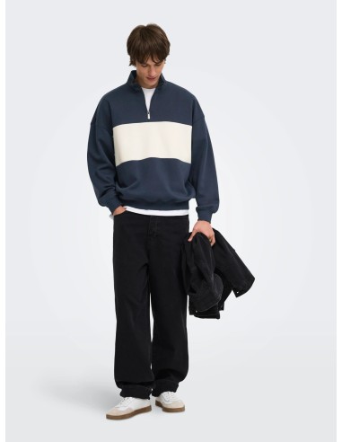 SUDADERA ONSCERES OVZ BLOCK HALF ZIP SWEAT NOOS Blue Nights BLOCK - CLOUD DANCER