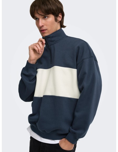 SUDADERA ONSCERES OVZ BLOCK HALF ZIP SWEAT NOOS Blue Nights BLOCK - CLOUD DANCER