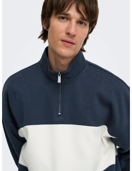 SUDADERA ONSCERES OVZ BLOCK HALF ZIP SWEAT NOOS Blue Nights BLOCK - CLOUD DANCER