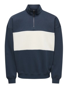 SUDADERA ONSCERES OVZ BLOCK HALF ZIP SWEAT NOOS Blue Nights BLOCK - CLOUD DANCER