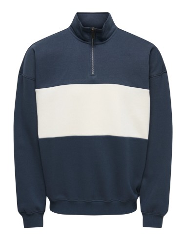 SUDADERA ONSCERES OVZ BLOCK HALF ZIP SWEAT NOOS Blue Nights BLOCK - CLOUD DANCER