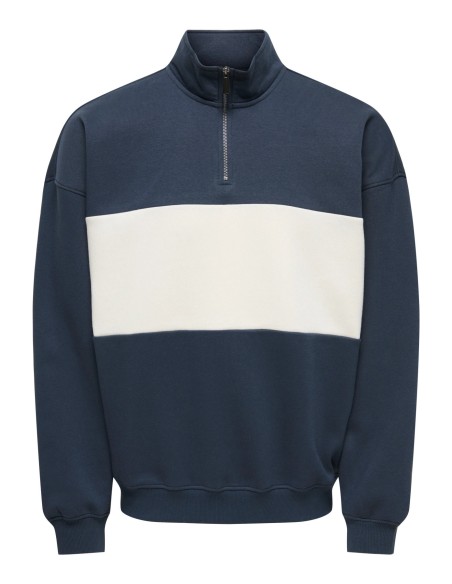 SUDADERA ONSCERES OVZ BLOCK HALF ZIP SWEAT NOOS Blue Nights BLOCK - CLOUD DANCER