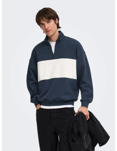 SUDADERA ONSCERES OVZ BLOCK HALF ZIP SWEAT NOOS Blue Nights BLOCK - CLOUD DANCER