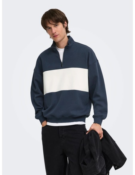 SUDADERA ONSCERES OVZ BLOCK HALF ZIP SWEAT NOOS Blue Nights BLOCK - CLOUD DANCER