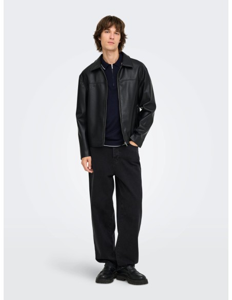 ONSWYLER REG 14SS ZIP POLO FRML Dark Navy CLOUD DANCER