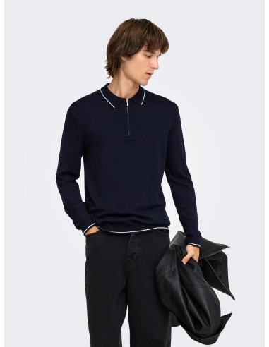 ONSWYLER REG 14SS ZIP POLO FRML Dark Navy CLOUD DANCER