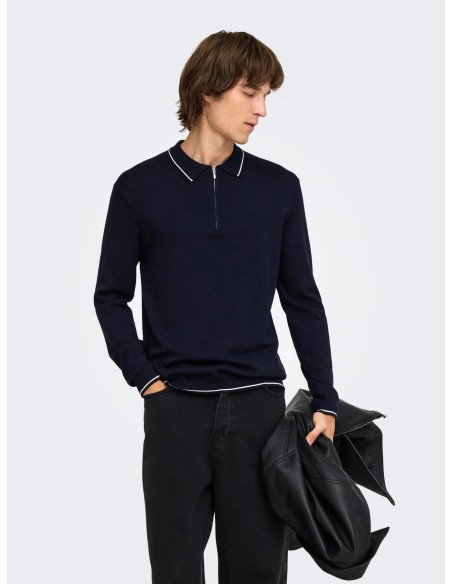 ONSWYLER REG 14SS ZIP POLO FRML Dark Navy CLOUD DANCER