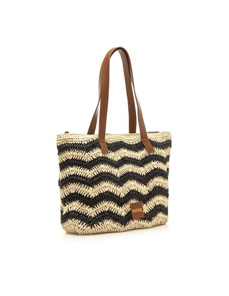 BOLSO SHOPPER RAFIA PITE MTNG Black/Negro