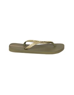 LOLITA III chanclas de dedo planas de mujer verde y dorado