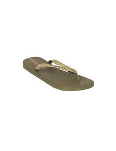 LOLITA III chanclas de dedo planas de mujer verde y dorado 2