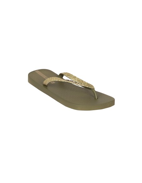LOLITA III chanclas de dedo planas de mujer verde y dorado