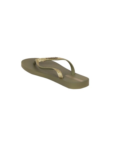 LOLITA III chanclas de dedo planas de mujer verde y dorado