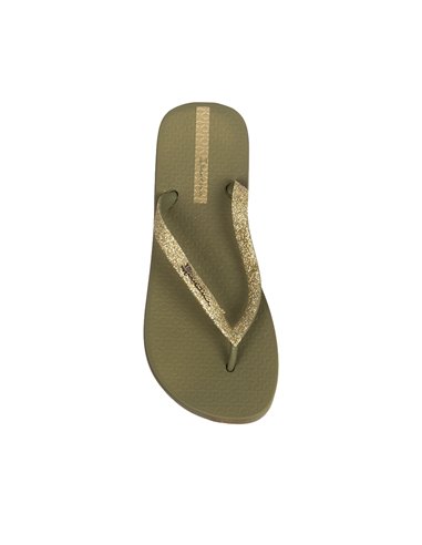 LOLITA III chanclas de dedo planas de mujer verde y dorado