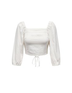 TOP CROP DE LINO onlCARO Cloud Dancer/Blanco