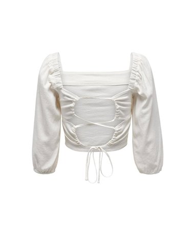 TOP CROP DE LINO onlCARO Cloud Dancer/Blanco