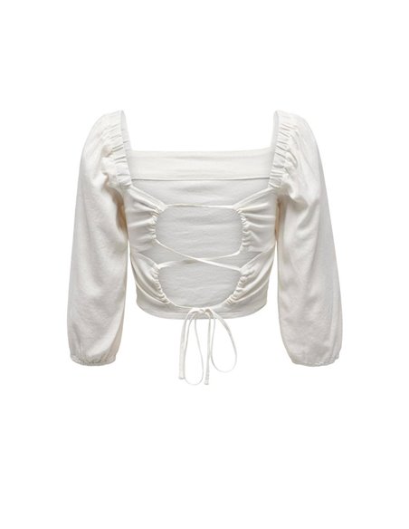 TOP CROP DE LINO onlCARO Cloud Dancer/Blanco